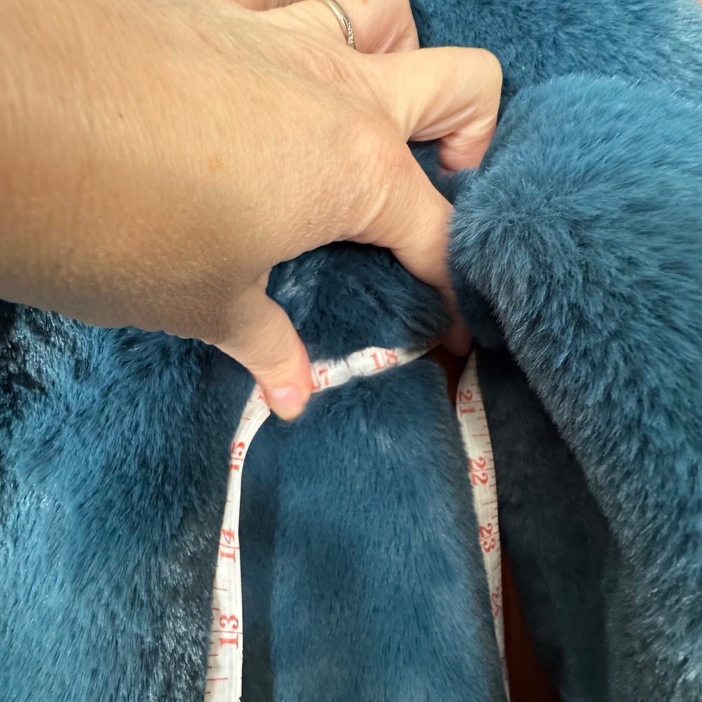 Christian Siriano Faux Fur Coat Teal Blue S Whimsigoth Coquette Glam Formal - Picture 13 of 15